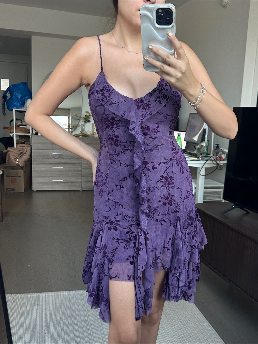 NWT Zara Purple Floral Ruffle Slip Dress